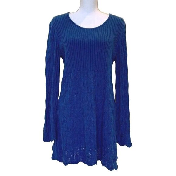Woman Within Sweaters - WOMAN WITHIN Sweater Blue Pullover Empire Style - Rib/Cable/Pointelle - Size M
